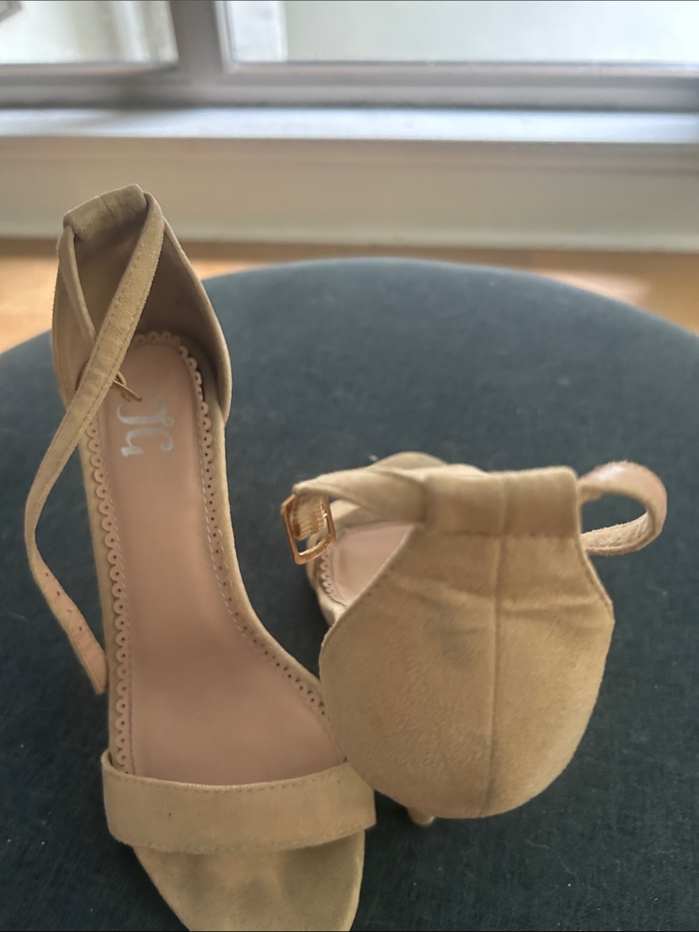Suede Ankle-Strap Heels in Tan